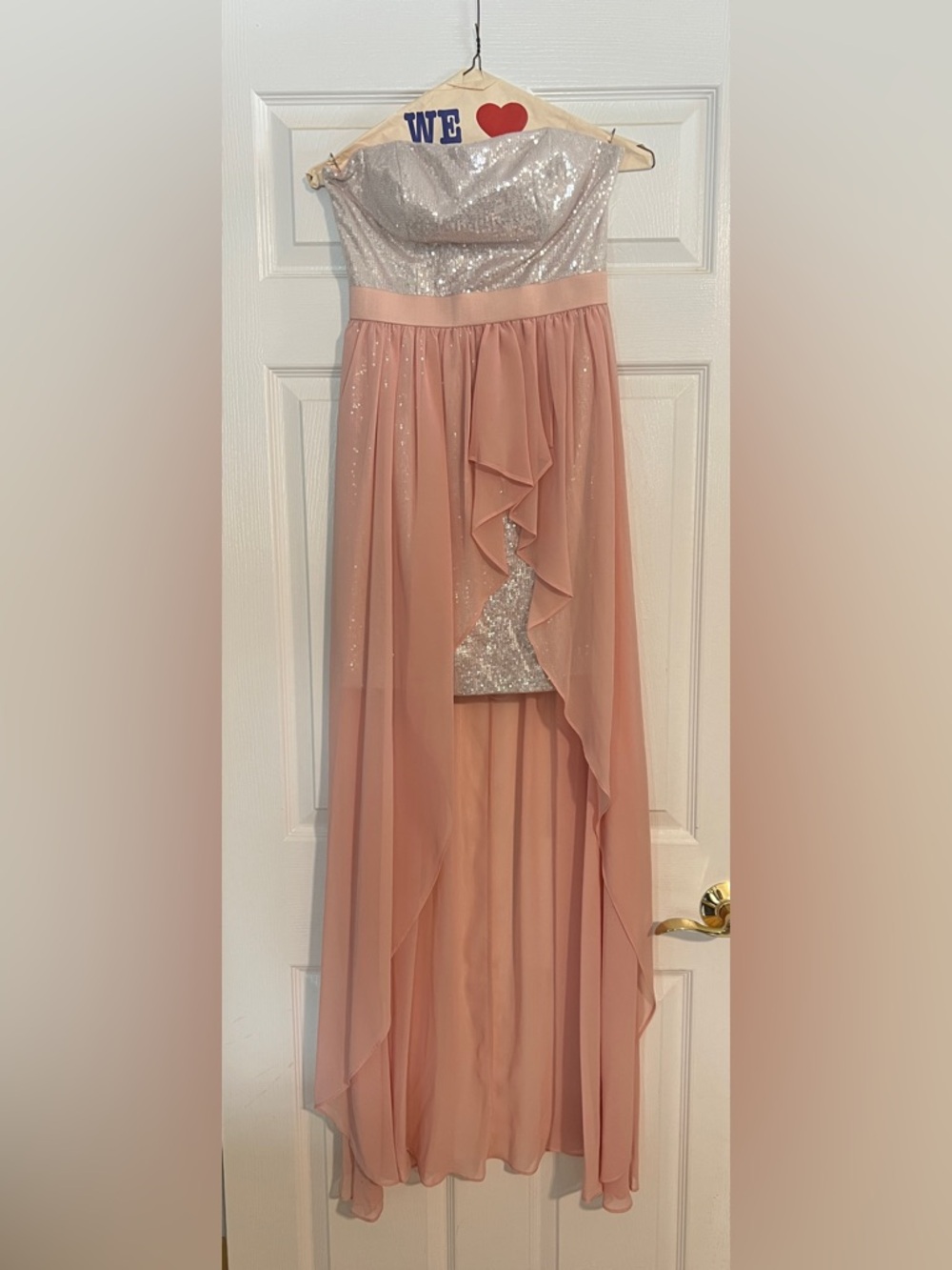 Aidan by Aidan Mattox Blush Pink and Silver High-Low Sequin Strapless Dress